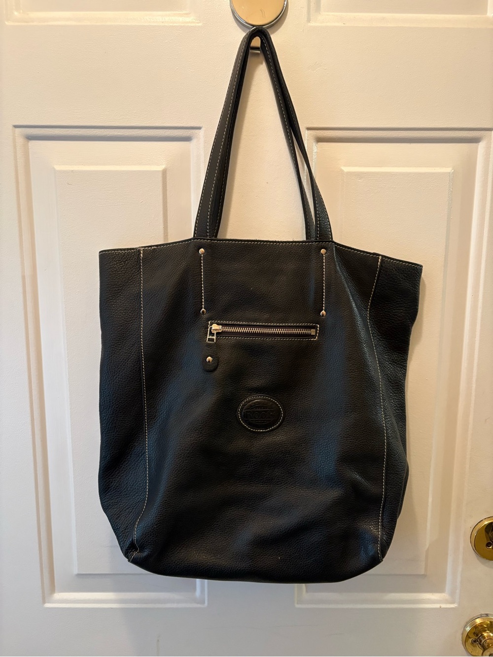 Leather Black Tote with Front Buckle Pocket - Picture 2 of 4
